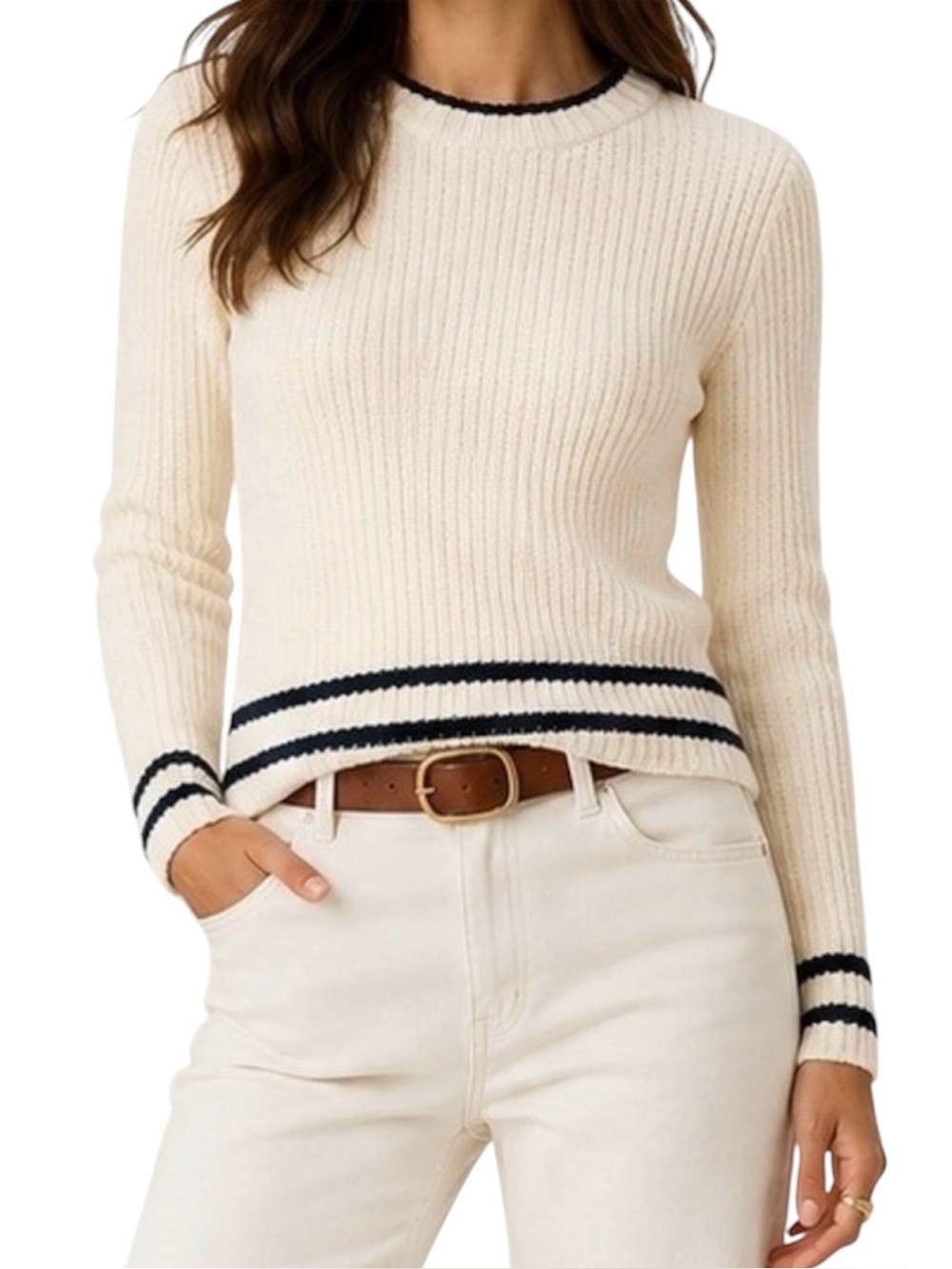 Madewell Women’s Boucle Knit Crewneck Sweater NWOT XS Cream Stripe